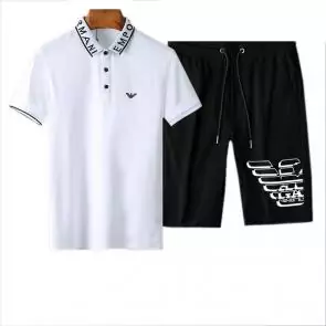 emporio armani manche courte survetement grandes marques  mens shirt and short sets eagle logo blanc
